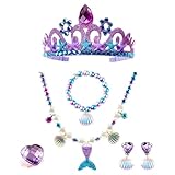 YTUCASSix Piece Set of Mermaid Crown with Princess Jewelry Set, Mermaid Necklace Bracelet Earring Ring Hairpin Set, Princess Jewelry Party's Most Popular Dressing Accessories Gift