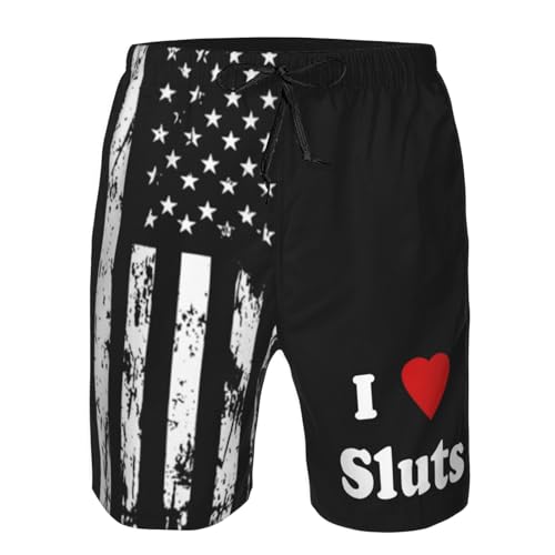 I Love Sluts I Love Hot Sluts Mens Swim Trunks Quick Dry Mens Swimsuit,Swim Shorts Summer Beach Shorts with Pockets2