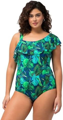Ulla Popken Damen große Größen Übergrößen Plus Size Badeanzug, Dschungel, Softcups, Volant