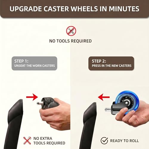 Image of 3 Inch Office Chair Wheels, Set of 10 (Blue) | Heavy Duty Replacement Casters for Hardwood Floor & Carpet, Smooth Quiet Roll, Universal 11mm Stem, Non-Marking PU Wheels