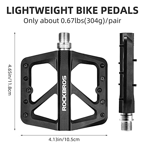 Rockbros Mountain Bike Pedals Mtb Pedals Lightweight Nylon Composite Bicycle Flat Pedals 9/16" Du Bearing Bike Platform Pedals For Bmx Mtb Mountain Road Bike #TOP3