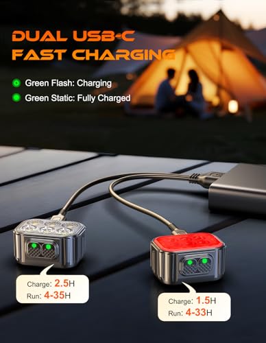 Image of Cuvccn Bike Lights Super Bright, Rechargeable Bicycle Lights Set Multiple Modes, Waterproof Bike Lights for Night Riding /Cycling Safety, Front and Back Bike Reflectors Light, Long Battery Life