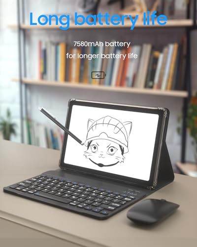 Image of PEICHENG Tablet with Keyboard and Case, Android 13.0 10.4 inch, 16GB RAM + 128GB ROM, 2000x1200 2K FHD, Powerful 2.0GHz 2.4G & 5G CPU & WiFi 6, Bluetooth 5.0, 2 in 1 Tab, Color