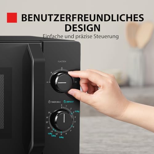 Toshiba MW2-MM20PF(BK) Mikrowelle/Solo-Mikrowelle / 20L / 800W / 5 Leistungsstufen mit praktischer Auftaufunktion/LED-Beleuchtung im Innenraum/Schwarz