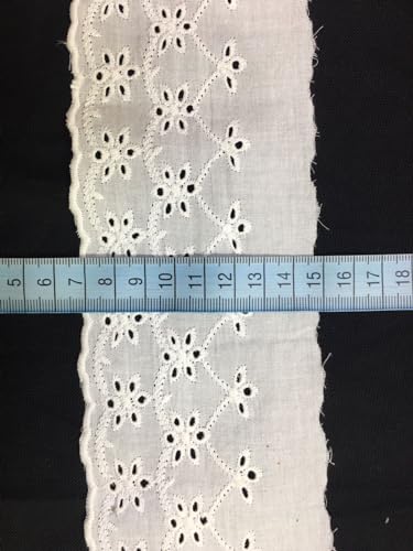 Image of PCJS White Embroidery Cotton Lace Ribbon for Decor Skirts Sarees Blouses Border Tablecloth Ribbon Slipcover Clothing Accessories - 10 Mtr