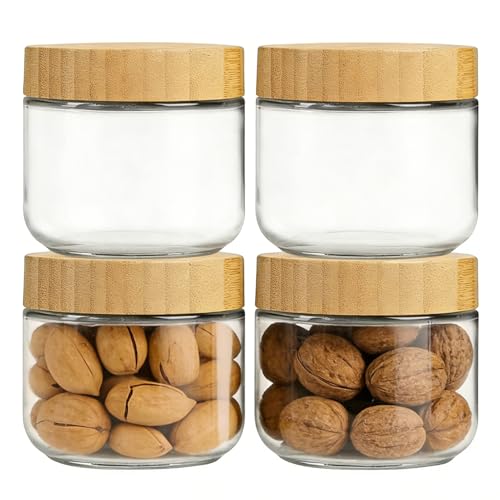 Genérico Frasco De Vidrio Con Tapa - 4 Piezas Envase Hermético - 300 ml Tarros Herméticos de Ancha para Yogur con | Para Avena Overnight, Almacenamiento de Alimentos, Ensalada, Snack, Yogur, Azúcar,