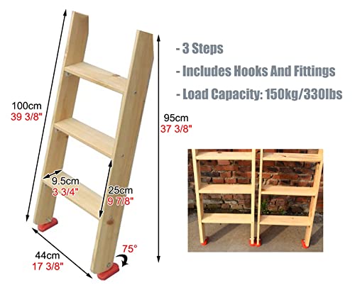 Escalera de madera resistente para litera loft caravana con ganchos estables 5
