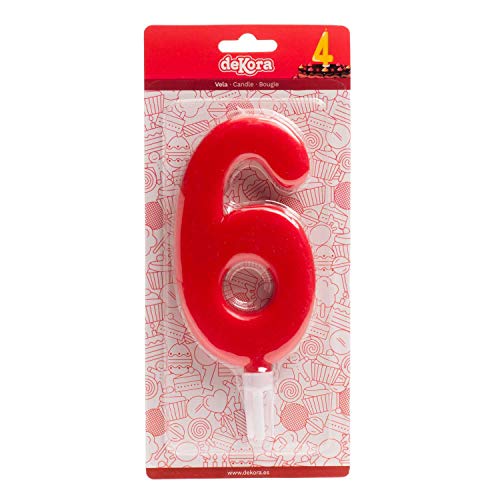Dekora - Bougie d'Anniversaire Géante Numéro 6 de Couleur Rouge - 15 cm