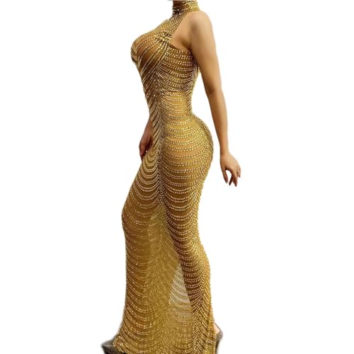 Gold Beadings Crystals Shiny Split Mermaid Prom Shower Party Dress Evening Gala Pageant Gown2