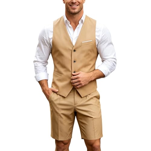 Costume 2 pièces homme avec gilet et short idéal pour un mariage en été
