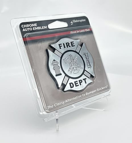 Image of Elektroplate Fire Department Cross Symbol OEM Chrome and Black Emblem for Cars, Trucks, and All Auto | Universal Fit at 2.75 inch x 2.75 inch | Weatherproof