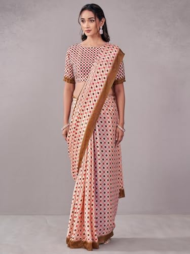 Image of Satrani Women's Chinnon Printed Saree with Unstitched Blouse Piece