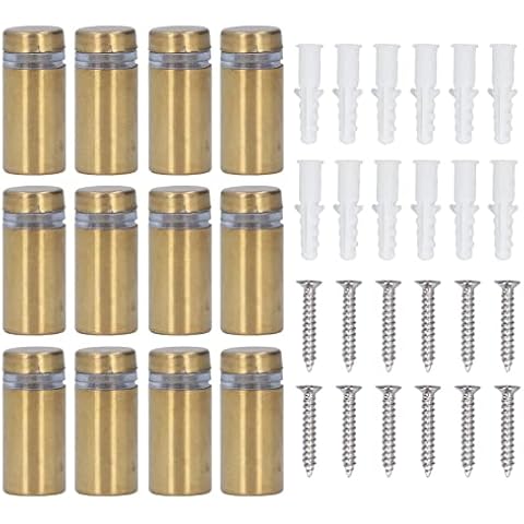 Sign Standoff Screws Stainless Steel Standoff Screws Wall Sign Advertising Nails Hardware Mounting Hardware Glass Standoff for Acrylic 12x25mm 12Pcs Electroplated Brushed Gold Cover