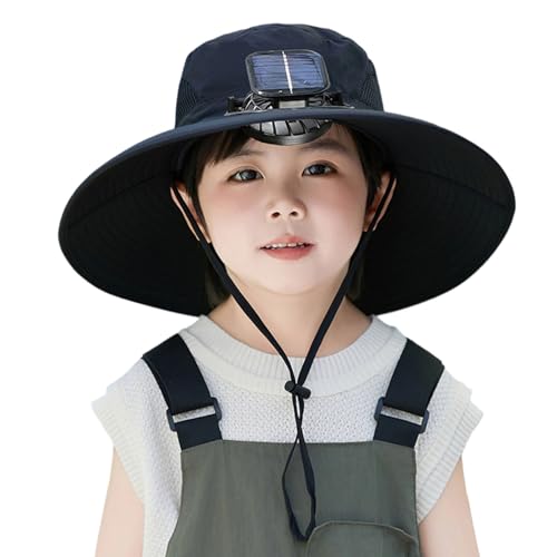 Sun Hat with Solar Fan for Children Outdoor Wide Brims Bucket Hat Sun Protection Fishing Beach Hat with Fan for Boy Girl