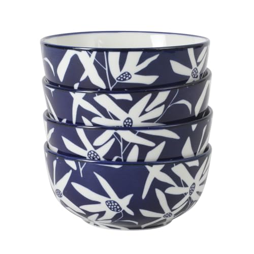Image of Gibson Home Ivory Estate 4-Piece Cereal Bowl Set, 5.5 Inch Round Stoneware Bowls, Blue & White Floral Pattern, Assorted Decorative Designs