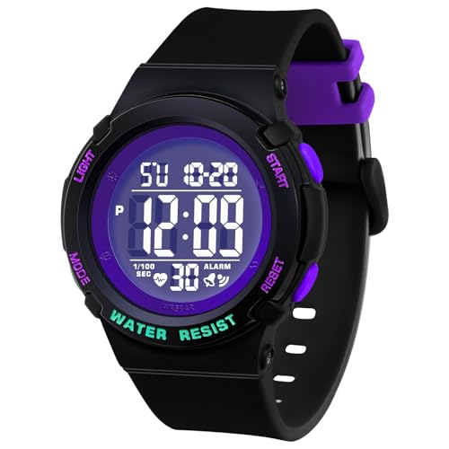 ITOOZYNN Digital Light Up Watch for Boy and Girl,Kids Watch Ages 5-16,Waterproof 5 ATM,School,Outdoor,Sports (Green Black)