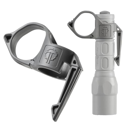 Thyrm Switchback Large 2.0 Flashlight Ring with Pocket Clip for 1-Inch Tactical Lights, Finger Retention Ring Loop, Made in USA, Compatible with SureFire G2X-Size Lights (Grey)