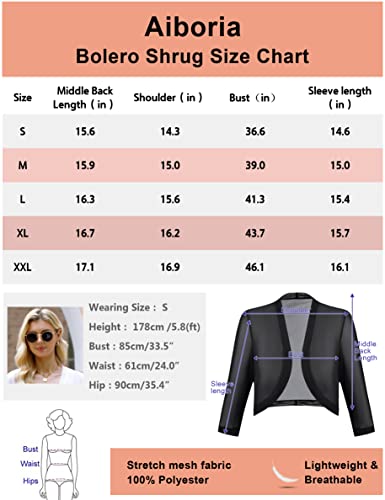Aiboria Women 3/4 Sleeve Sheer Shrugs Open Front Mesh Bolero Cropped Cardigan Black S-Xxl thumb #5