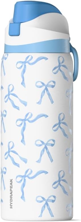 Hydrapeak Oasis 32 oz Water Bottle with Chug Lid, Stainless Steel Insulated Water Bottle For Men and Women (Blue Bows)