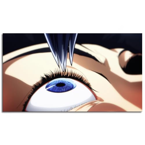 Póster de anime para hombre, diseño de ojos azules, obra de arte en primer plano para decoración de pared, sin marco de 27 x 16 pulgadas