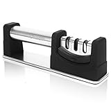 Knife Sharpener - Professional Kitchen 3 Stage Knife Sharpener for Straight and Ceramic knives, Diamond, Tungsten Steel and Ceramic Rod Helps Restore and Polish Blades, Quickly, Safe and Easy to Use