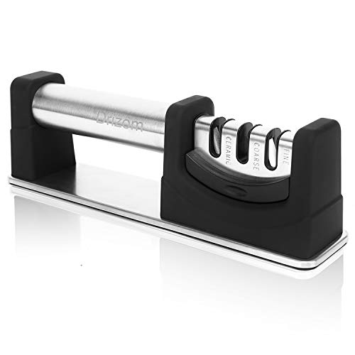 Knife Sharpener - Professional Kitchen 3 Stage Knife Sharpener for Straight and Ceramic knives, Diamond, Tungsten Steel and Ceramic Rod Helps Restore and Polish Blades, Quickly, Safe and Easy to Use