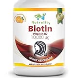 Nutrality Flüssiges Biotin 10000mcg, 500 Ml, Extra Starke Vitamin-B7-Ergänzung Für Haare, Haut Und Nägel, 3x Mehr Absorption Als Pillen Oder Kapseln, Bioverfügbare Tropfen Für Frauen Und Männer
