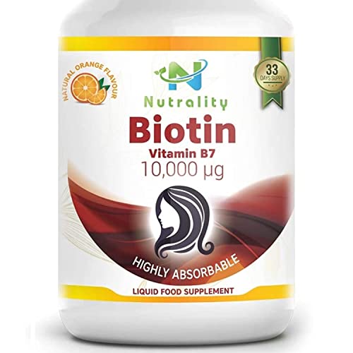Nutrality Flüssiges Biotin 10000mcg, 500 Ml, Extra Starke Vitamin-B7-Ergänzung Für Haare, Haut Und Nägel, 3x Mehr Absorption Als Pillen Oder Kapseln, Bioverfügbare Tropfen Für Frauen Und Männer Cover