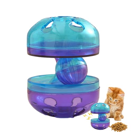 Cat Feeder Toy,Cat Puzzle Slow Feeder with Bell,Food Dispenser Training Ball,Interactive Cat Food Feeder Cat Puzzle Toys Cat Treat Ball for Improve Pet Cats IQ Blue