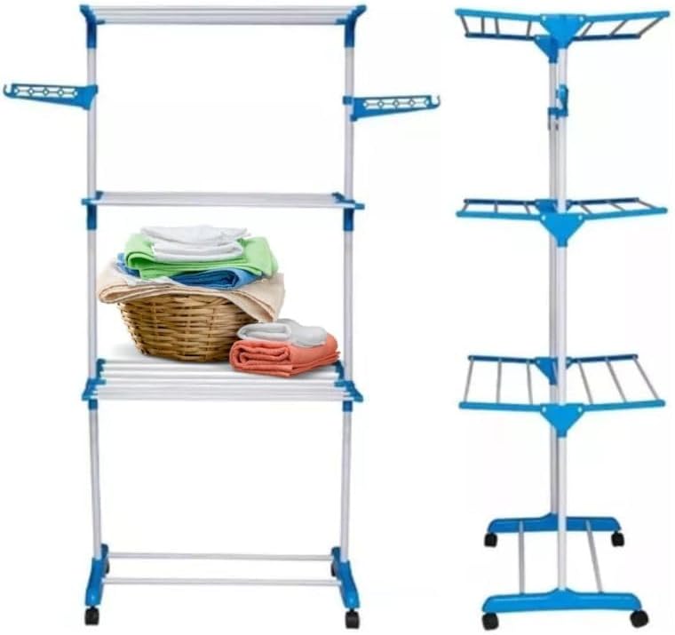 Varal De Chão 3 Andares Retrátil Dobrável com Rodas, Multiuso e C...