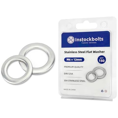 Instockbolts M6 x 12mm OD Flat Washer, 18-8 (304) Stainless Steel Washers Flat, 150PCS Cover