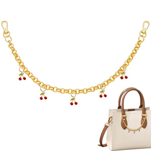 CYUXING Cherry Gold Keychain Bag Charm, Pendant Double Buckle Trendy Keychain Accessories Cute Purse Charms Fashion Decorative Jewelry for Women Handbags Wallet