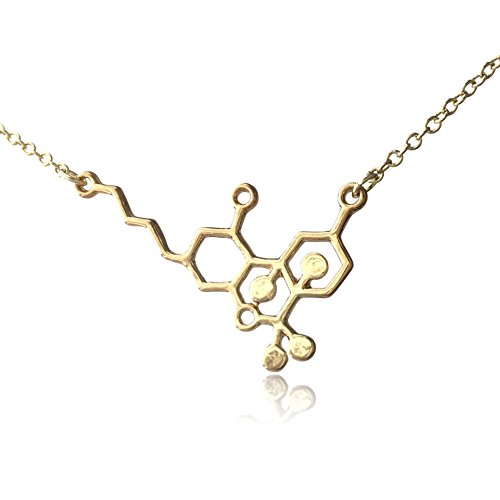 Clayton Jewelry Labs THC Tetrahydrocannabinol Weed Marijuana Molecule Stainless Steel Necklace (Gold1)
