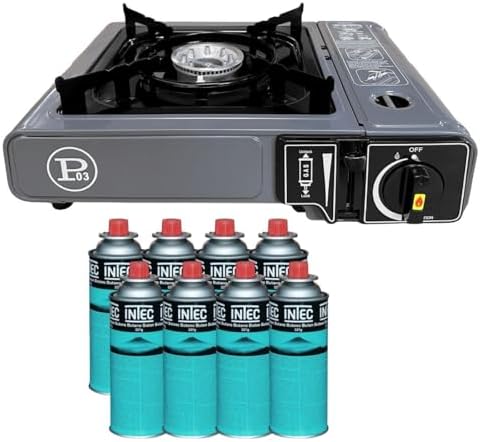 INTEC - Réchaud Gaz Portable 1 Feu 2,2 KW + 8 Cartouches gaz Buta...