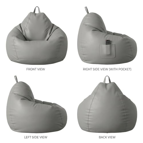 Image of KAM'S LIEU Leatherette Bean Bag Chair with Footrest | Filled with EPS Beans | Comfortable Sofa for Living Room & Bedroom | 4XL Size, Easy to Clean Color- (Grey)