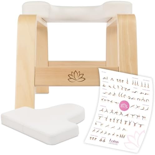 Lotus Inversion Chair - Vegan Headstand Bench Yoga Chair for Inversions and Relaxation, Premium Quality, European Craftsmanship, Poster included, Wood, White