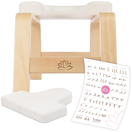 Lotus - Silla de inversión con póster - Banco de cabeza para inversión y relajación, calidad premium, artesanía europea, 1 en todo el mundo, madera, blanco