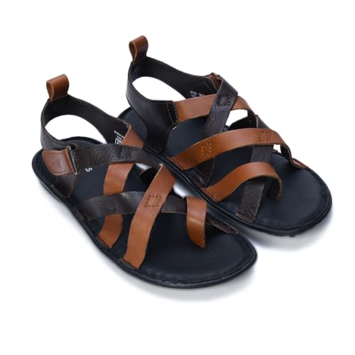 Image of MARDI GRAS Leather Sandals for Men | Casual Sandals with PU Sole & Foam Insole | Adjustable Straps, Breathable Leather Lining
