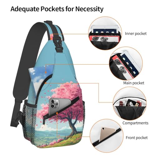 Mochila tipo sling Cherry Blossom Landscape para mujer y hombre miniatura 4