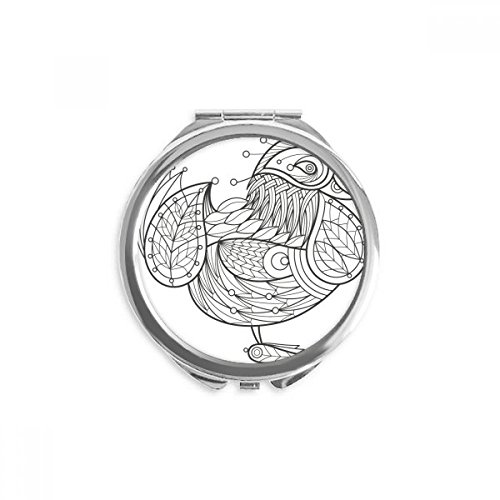 Espejo de bolsillo del maquillaje portátil y redondo con estampado lineal de pájaros