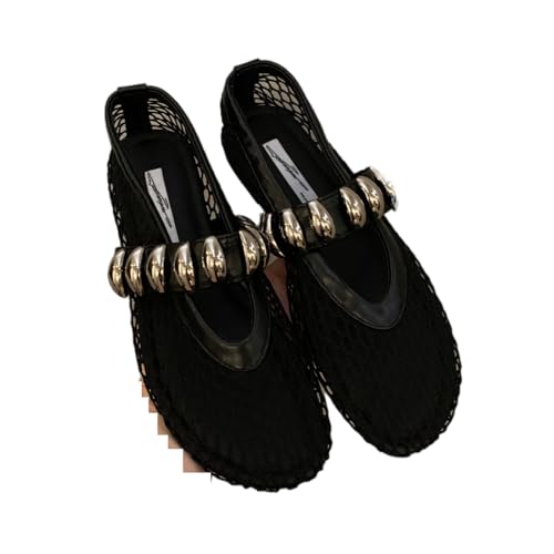 ZQW Woven Mesh Ballet Flats for Women Rhinestone Low Heel Flats Slip-On Cute Dressy Shoes Day Night Summer Outfits
