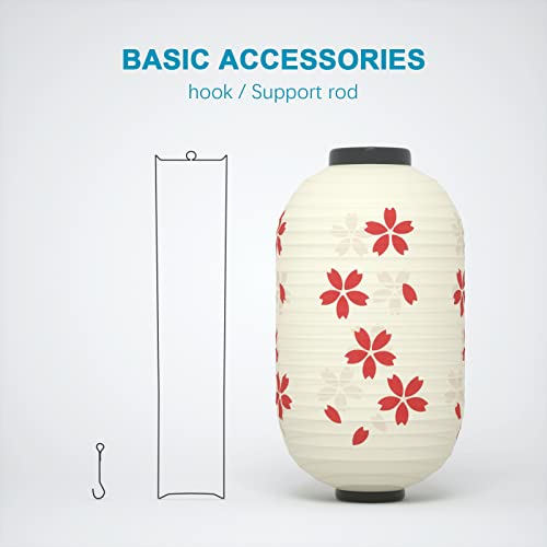 Image of Traditional Japanese Style Beige White Silk Cherry Blossom Lantern 8 x 14 Inch, ZUEXT Set of 4 Waterproof Indoor Outdoor Festival Theme Birthday Party Home Yard Lanterns Japanese Eateries Decor