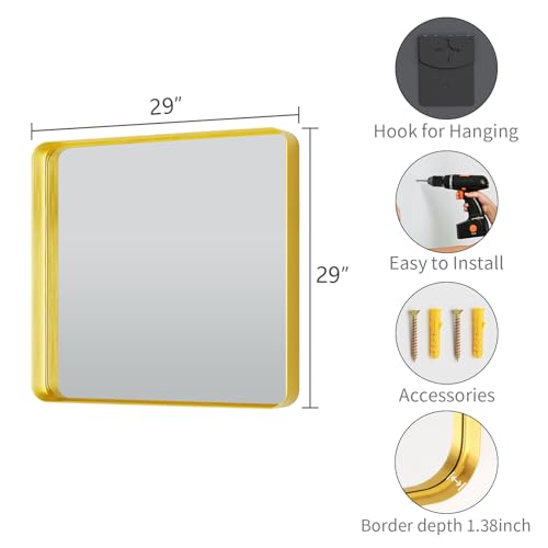 Image of Koonmi Gold Bathroom Mirror, 29x29 Shatterproof Wall Vanity Mirror