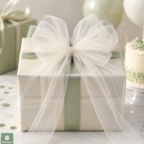 Image of Ivory Tulle Fabric Roll 6 Inch x 100 Yards Tulle Ribbon
