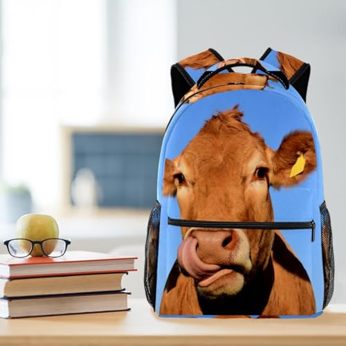 Sac à dos d'école fille et garçon motif vache marron multicolore - 5