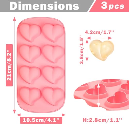 Webake Heart Ice Cube Tray Silicone 3 Pcs Heart Shape Ice Cube Moulds Valentines Chocolate Moulds for Chocolate Ice Cube, Wax Melt - Image 4