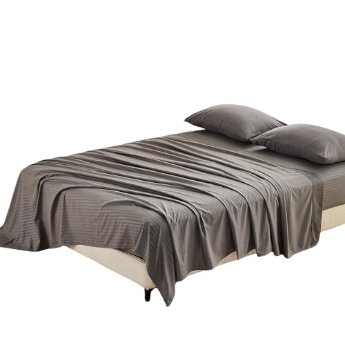 Kingnex Oversized King Flat Sheet 132x110 with Striped Pattern for Extra Wide Tall King or Cal King Bed Durable Soft Brushed 1800 Microfiber Top Sheet Only Grey