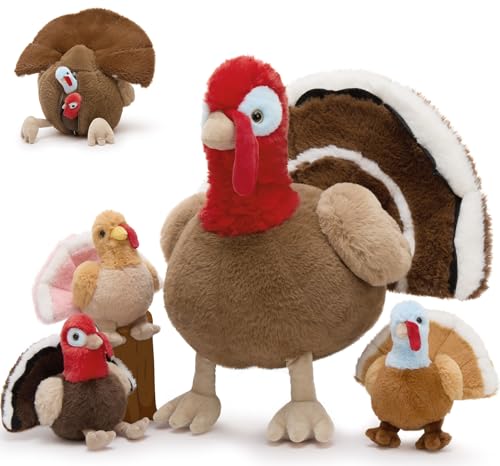 MorisMos groß Truthahn Kuscheltier XXL mit Baby im Bauch, 35cm weich riesen Truthahn Stofftier Plüschtier Turkey Spielzeug, Geburtstag Thanksgiving Geschenk für Kinder Baby