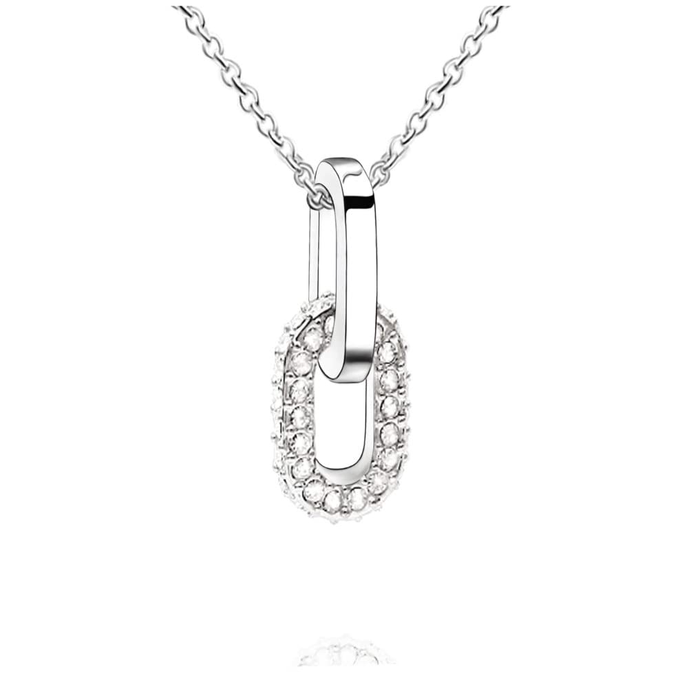 QUADIVA E! Women's Elegant Oval Pendant Necklace White Gold Decorated with Sparkling Swarovski Crystals