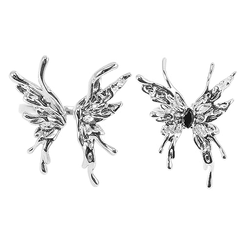 Bague papillon réglable 2pcs bijoux punk vintage et broche fleur